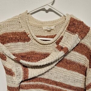 Easel LA Women's Striped Sweater - Cream and Rustic Orange